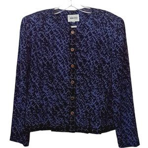 Leslie Fay Vintage Purple And Black Lightweight Top W/ Shoulder Pads